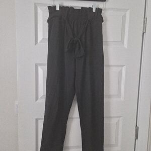 Black Paperbag Waist Tie Pants - Women